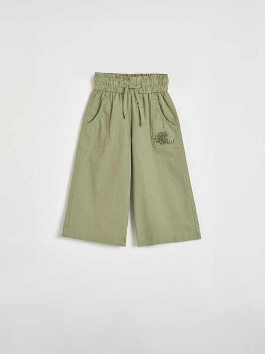 Elle Girls Green Solid Regular Fit Pure Cotton Trouser