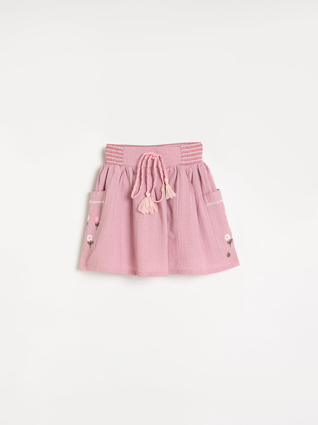 Elle Girls Pink Embroidered Flared Fit Skirt