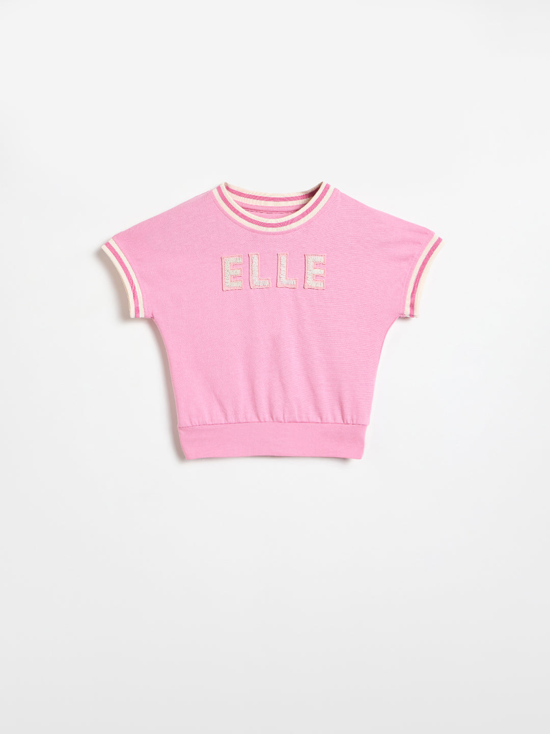 ELLE Girls Pink Embroidered Round Neck T-Shirt
