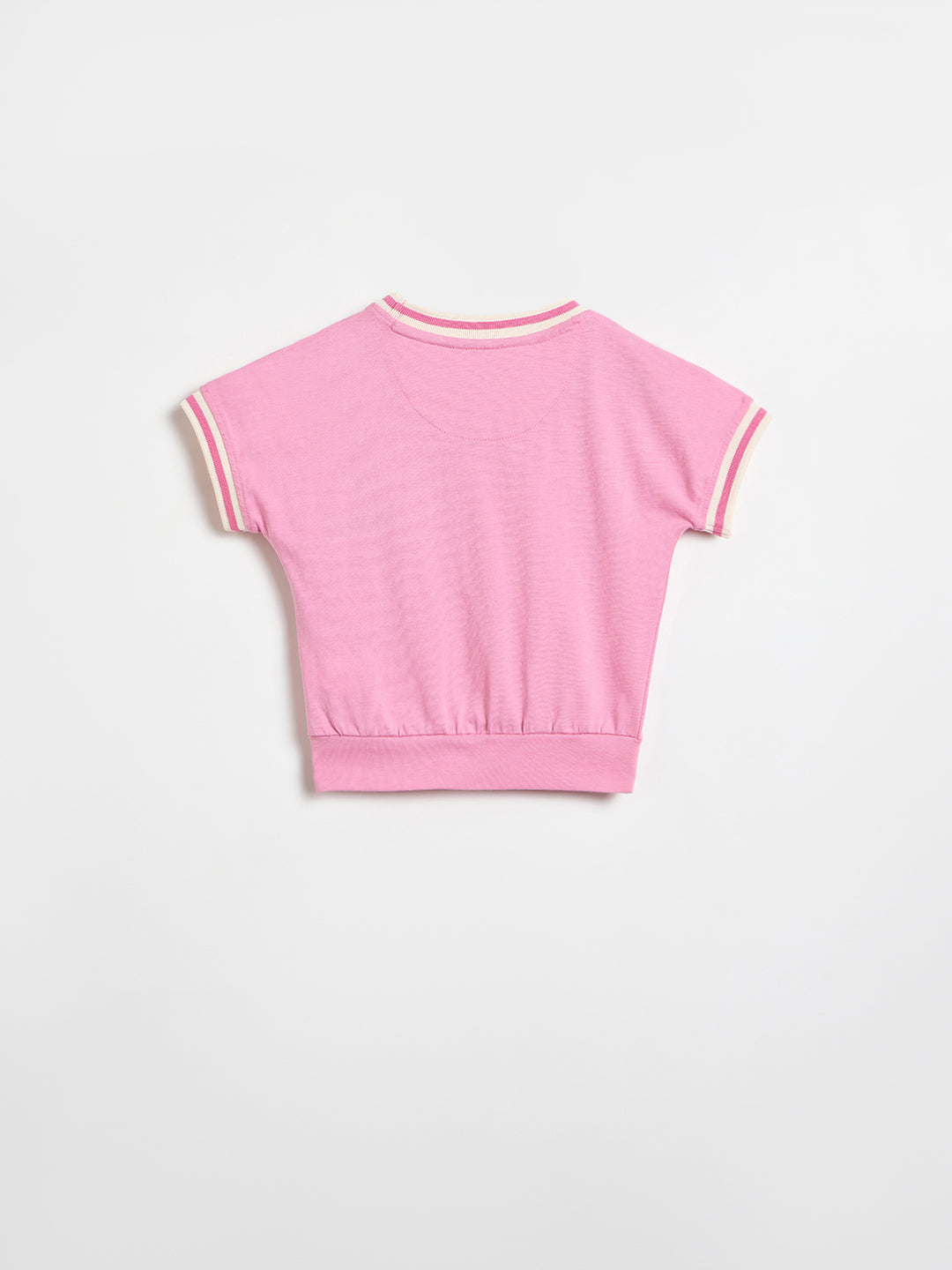 ELLE Girls Pink Embroidered Round Neck T-Shirt