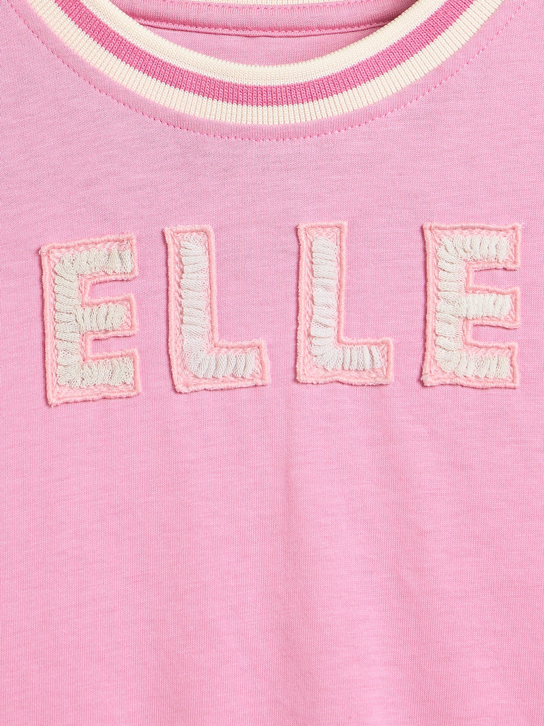 ELLE Girls Pink Embroidered Round Neck T-Shirt