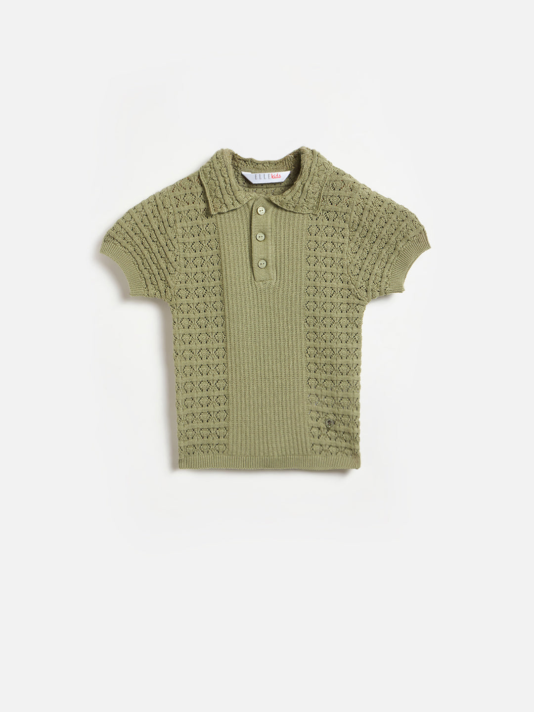 ELLE Girls Green Woven Design Shirt Collar T-Shirt