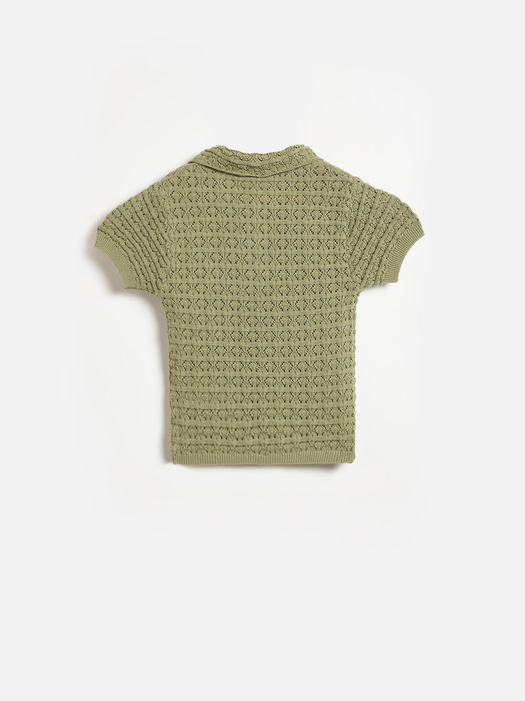 ELLE Girls Green Woven Design Shirt Collar T-Shirt