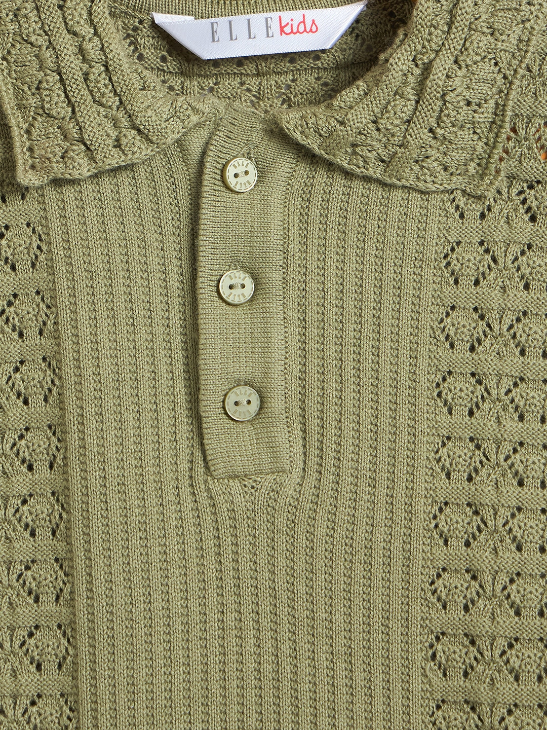 ELLE Girls Green Woven Design Shirt Collar T-Shirt