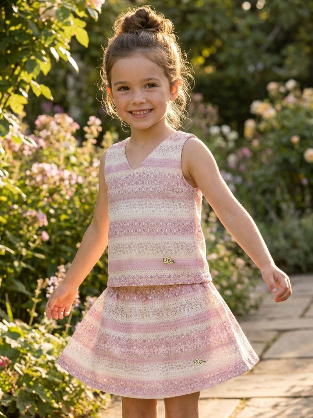 Elle Girls Pink Woven Design Straight Fit Top