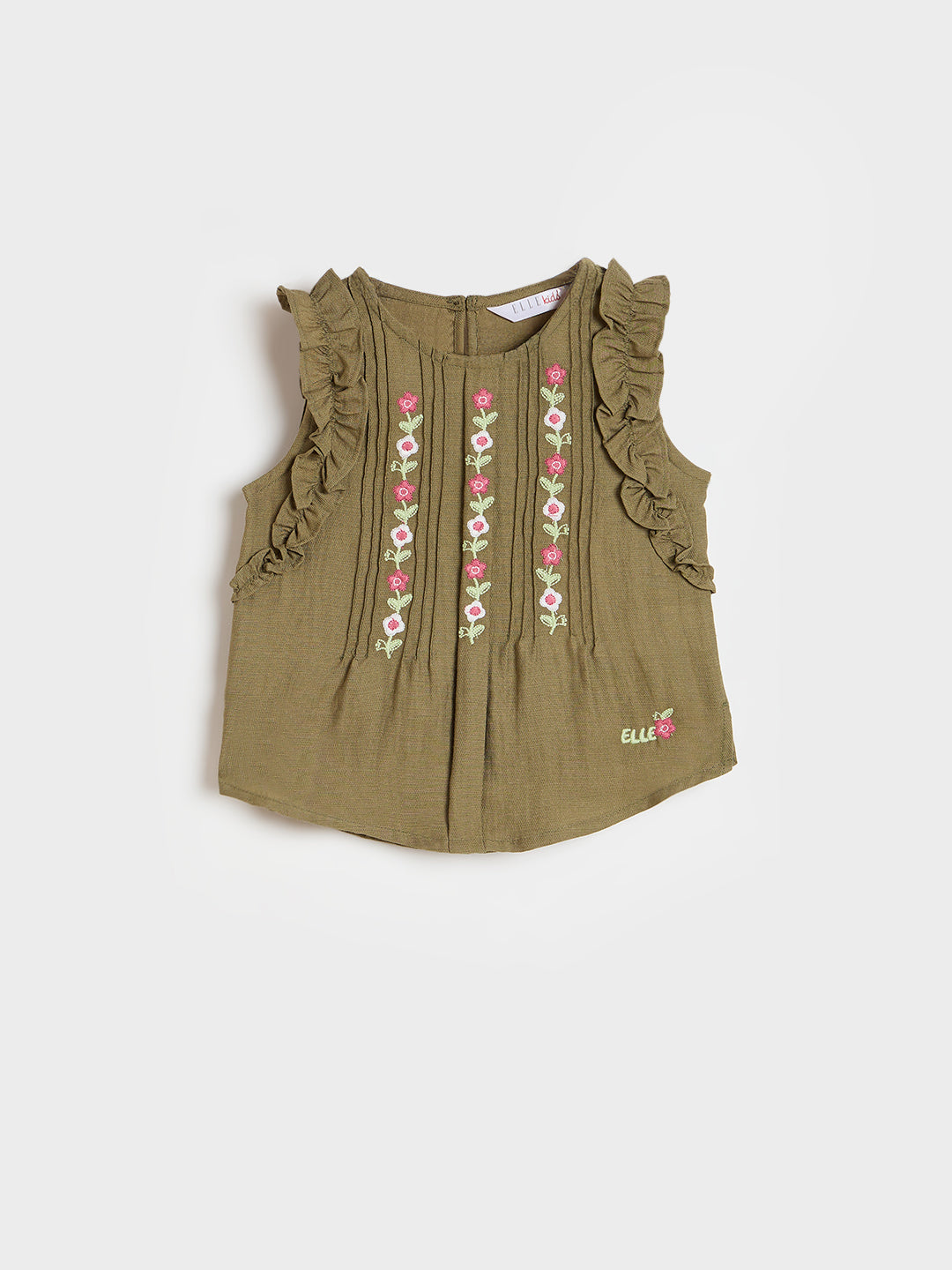 Elle Girls Marsh Green Floral Straight Fit Top