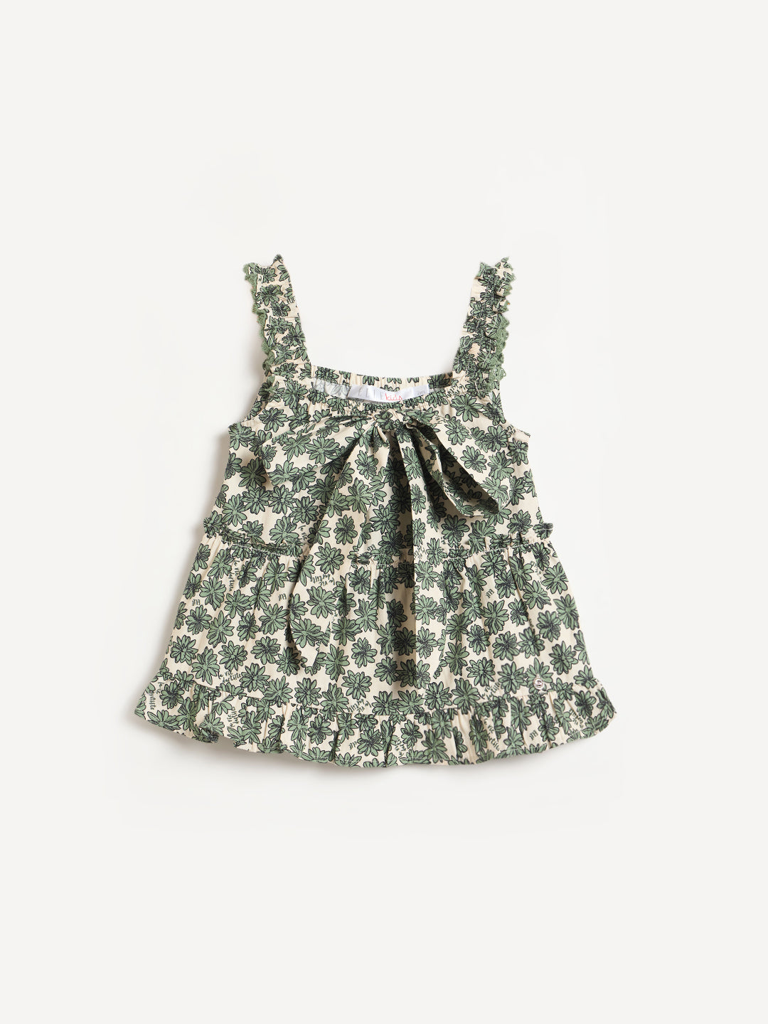 Elle Girls Green Printed Flared Fit Pure Cotton Top