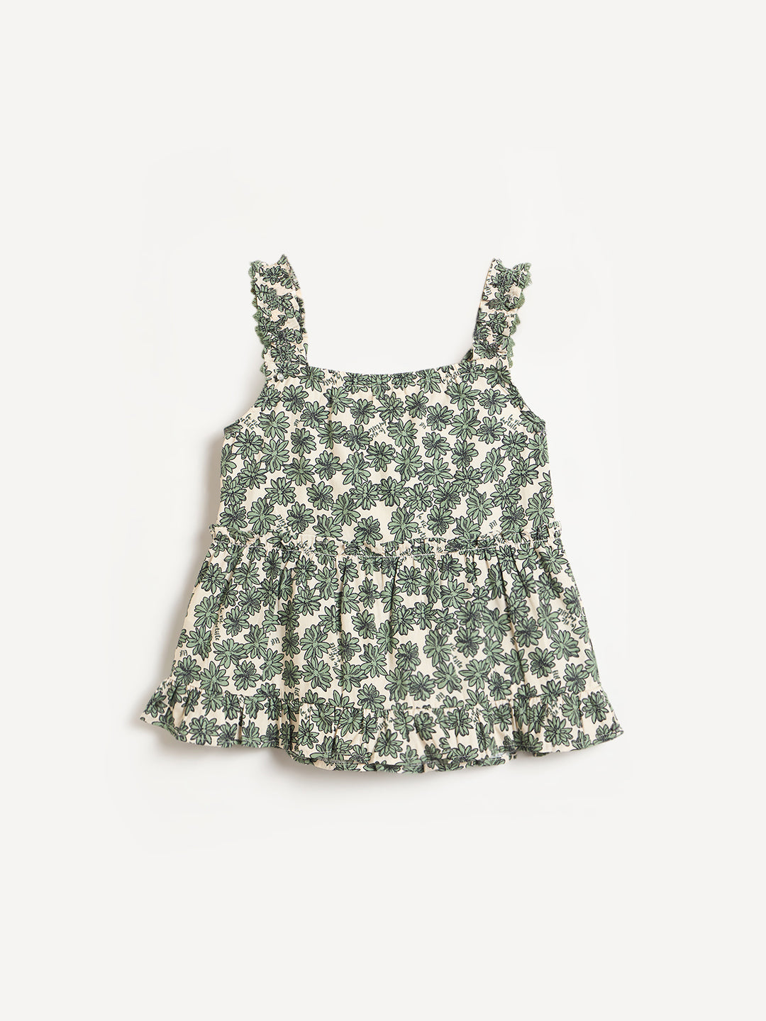 Elle Girls Green Printed Flared Fit Pure Cotton Top