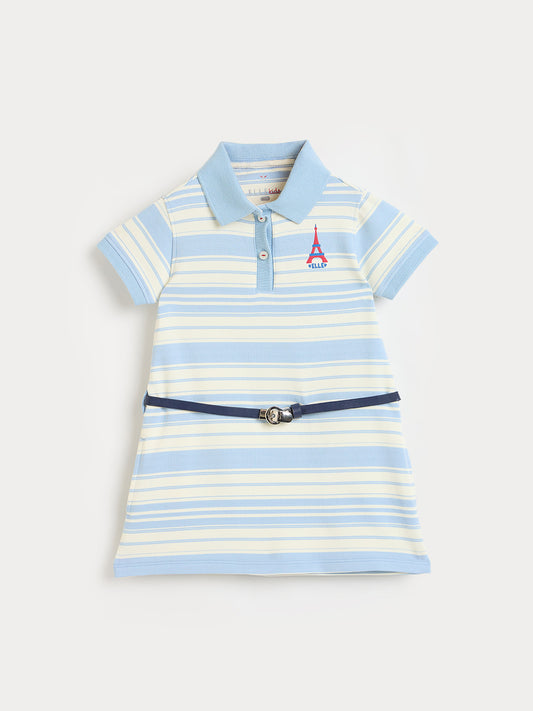Elle Girls Multicolor Striped A-Line Fit Pure Cotton Dress