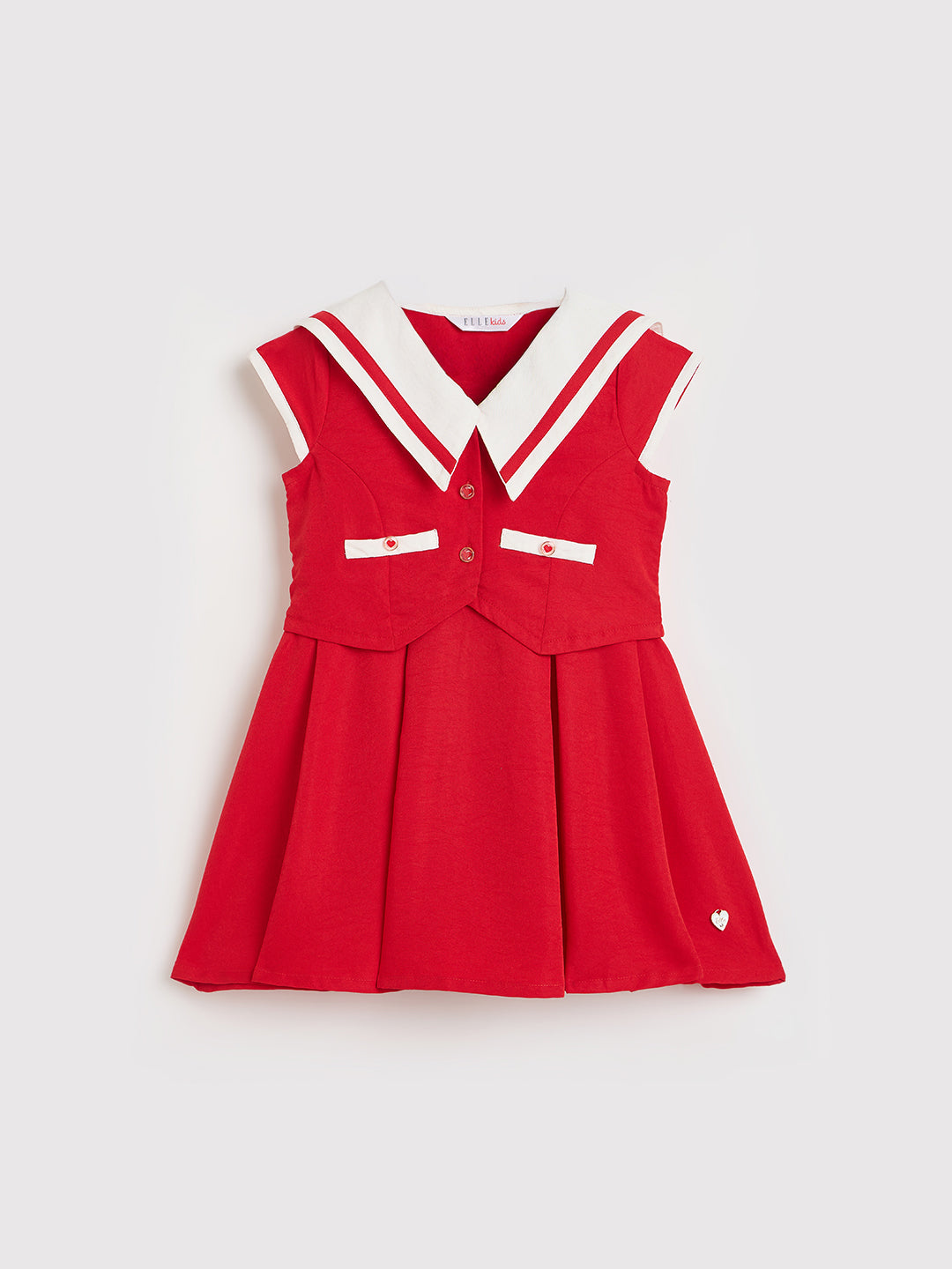 Elle Girls Red Solid Fit & Flared Dress