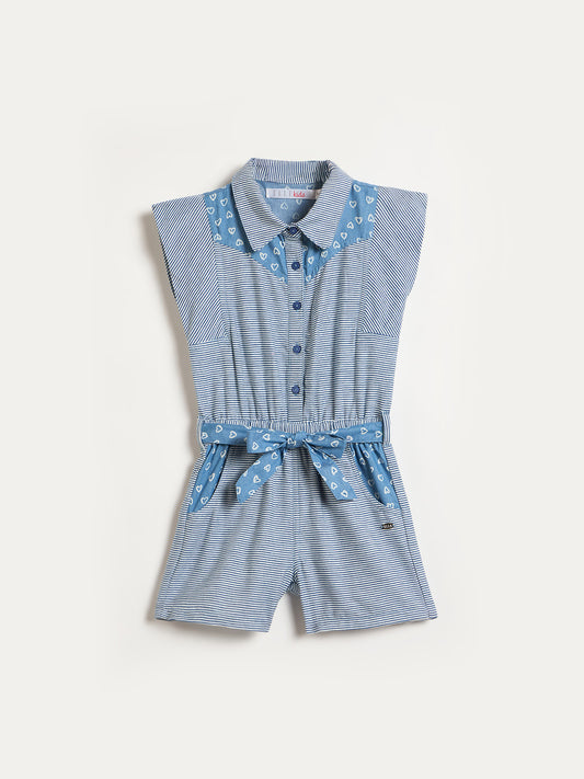 Elle Girls Blue Printed Regular Fit Pure Cotton Jumpsuit