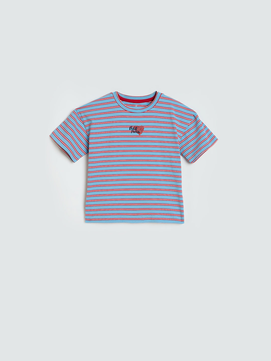 Elle Girls Blue Striped Regular Fit T-Shirt