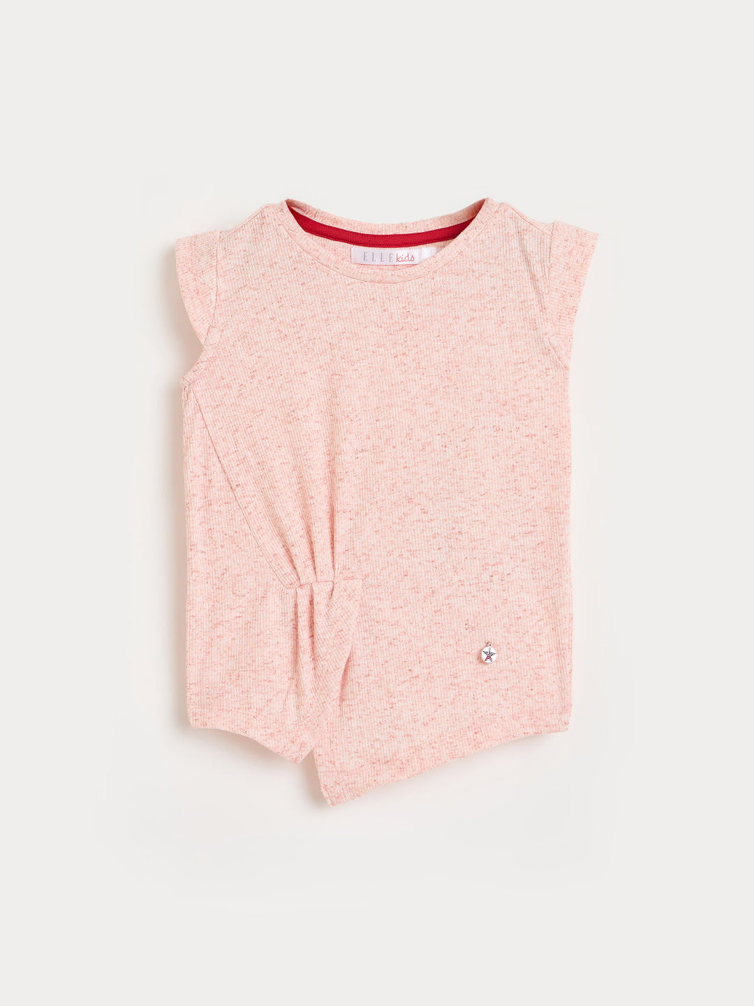Elle Girls Peach Printed Boxy Fit T-Shirt