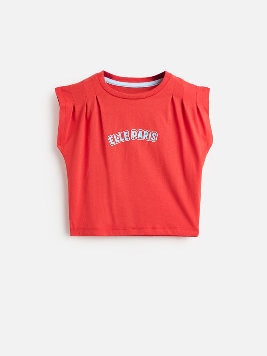 Elle Girls Cotton Red Relaxed Fit T-Shirt