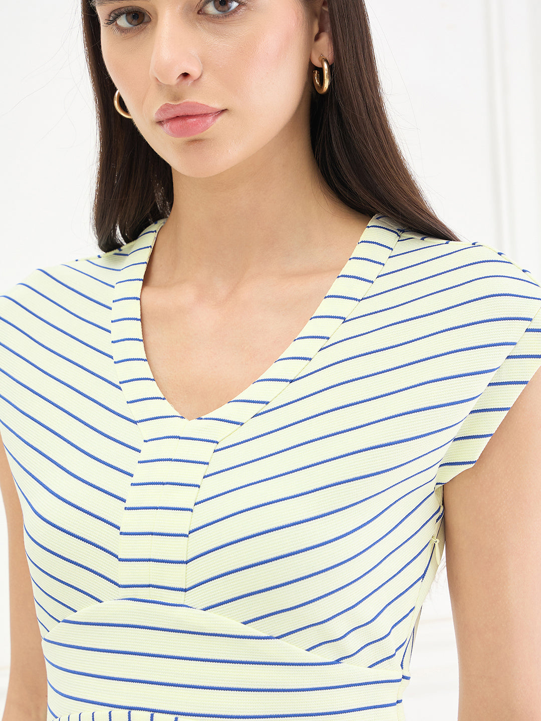 Elle Women Cream Striped Dress