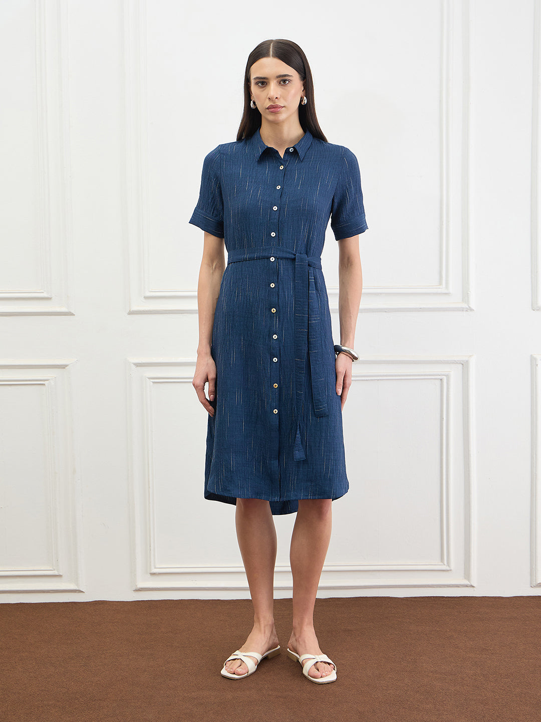 Elle Women Blue Solid Fit & Flared Dress