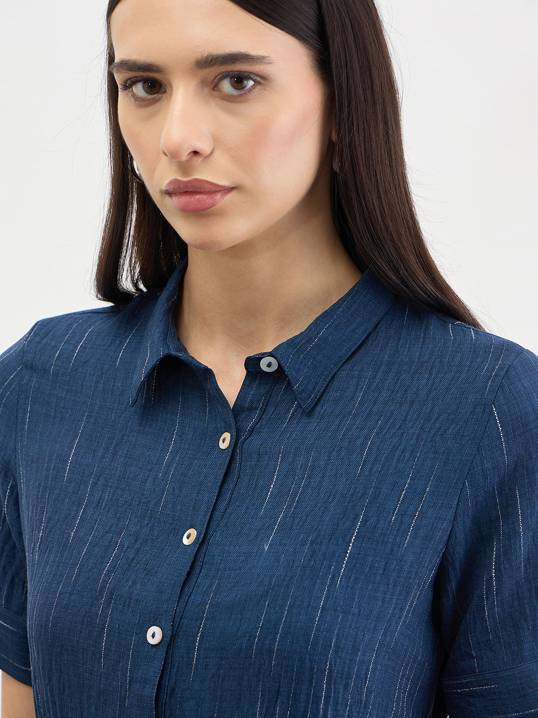Elle Women Blue Solid Fit & Flared Dress