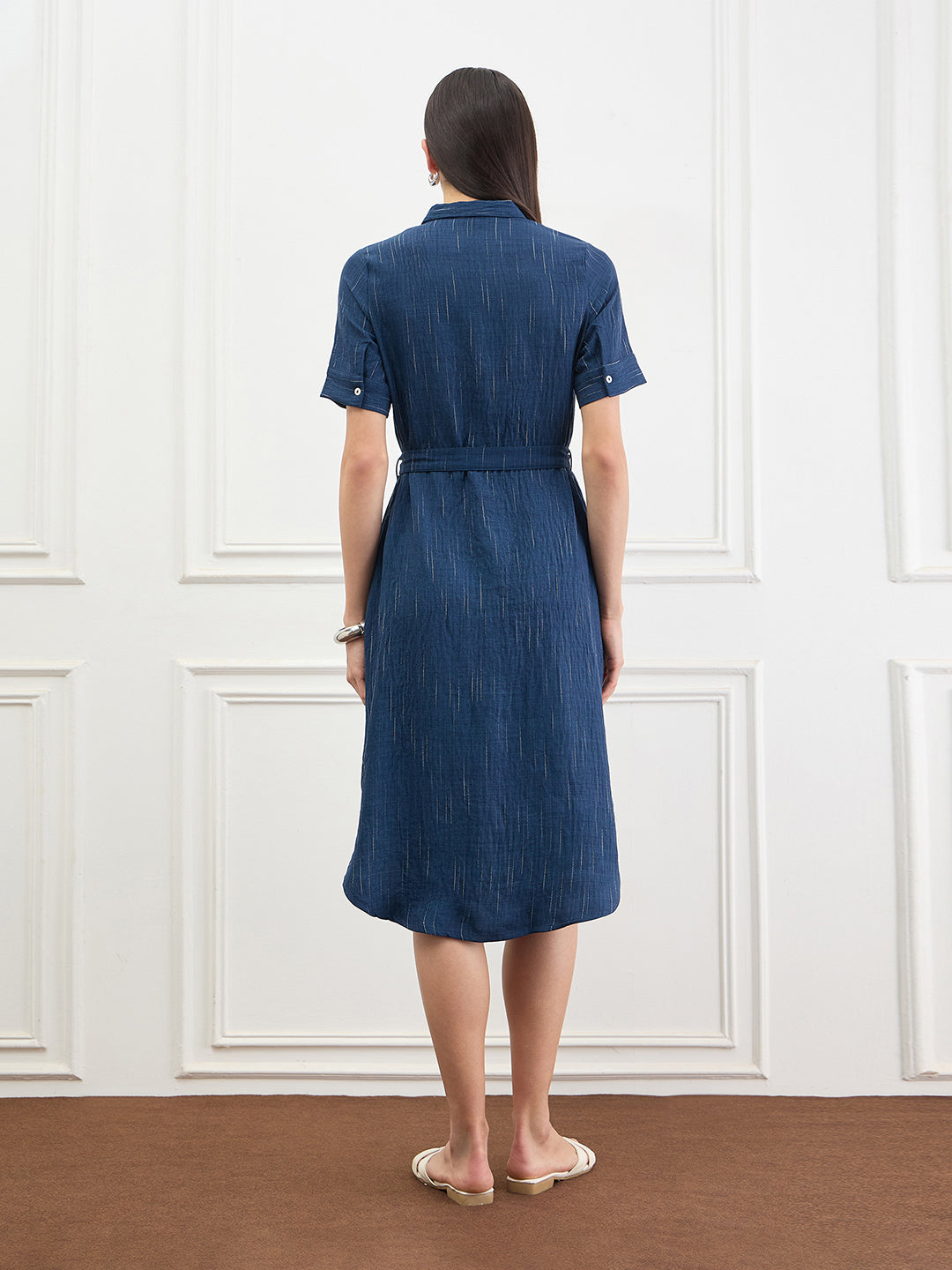 Elle Women Blue Solid Fit & Flared Dress