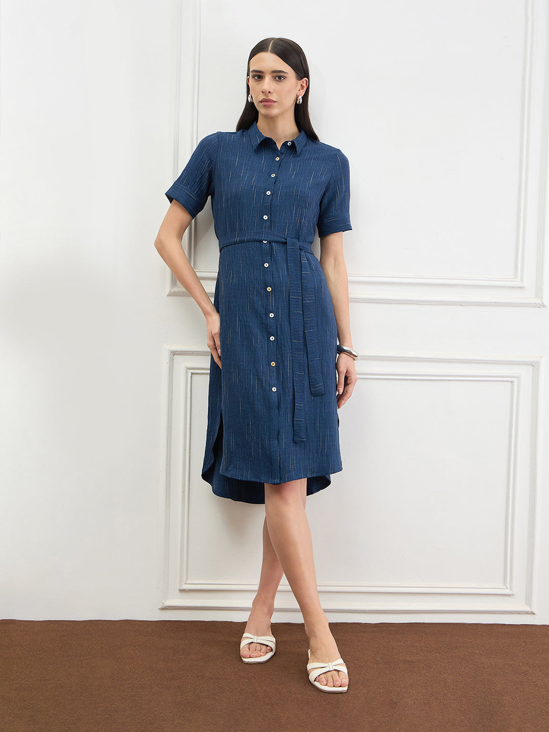 Elle Women Blue Solid Fit & Flared Dress