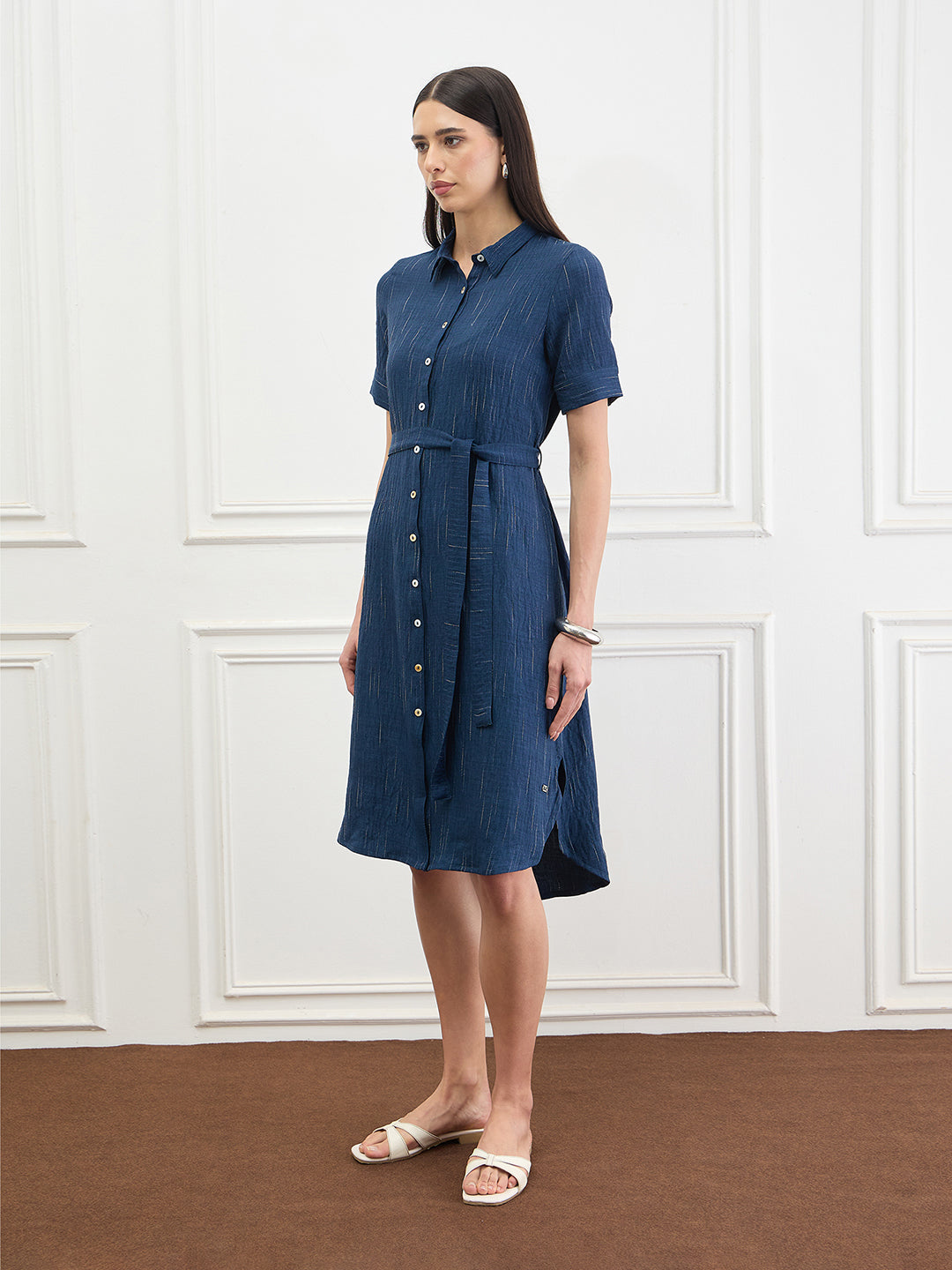 Elle Women Blue Solid Fit & Flared Dress