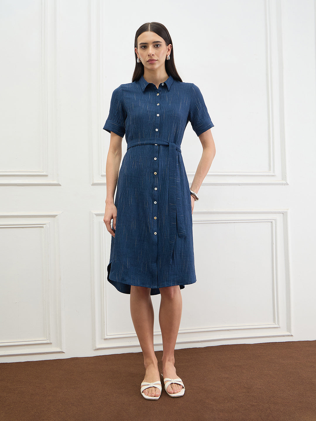 Elle Women Blue Solid Fit & Flared Dress