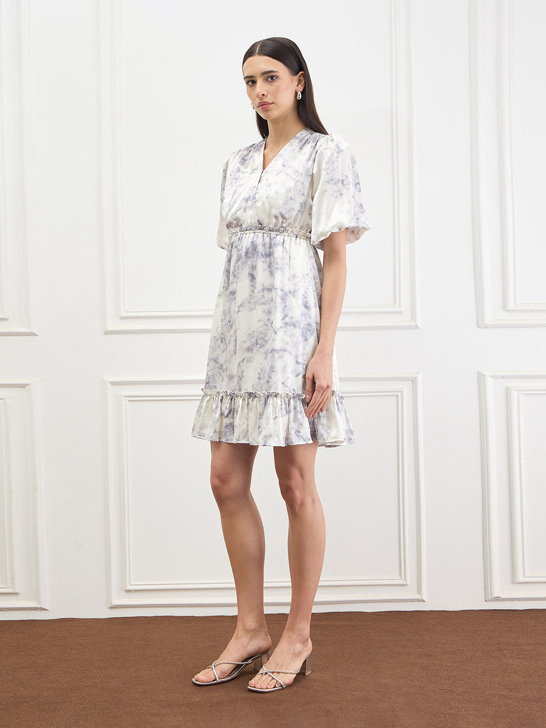 Elle Women Cream Printed Dress