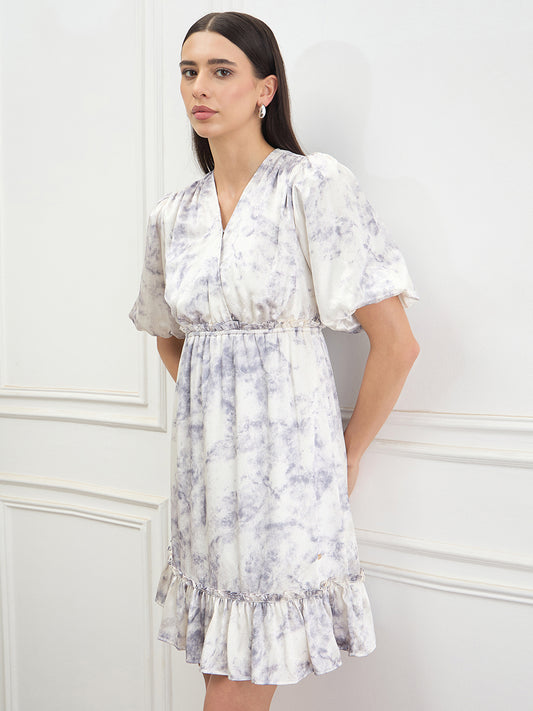 Elle Women Cream Printed Dress