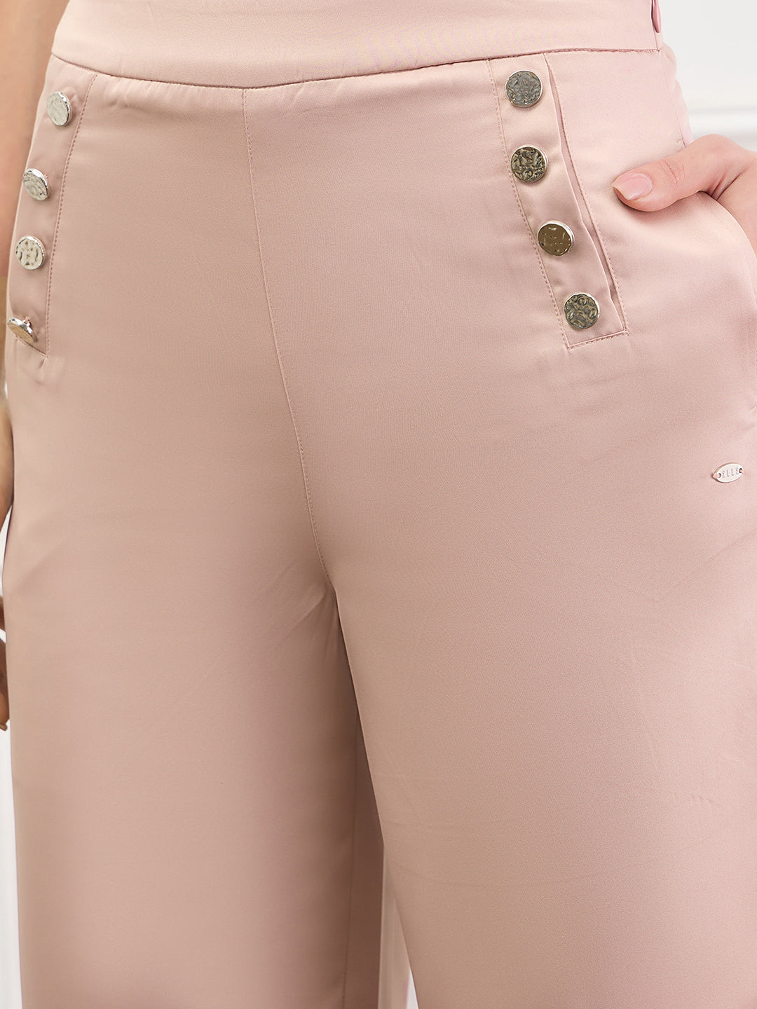 Elle Women Pink Solid Straight Fit Trouser