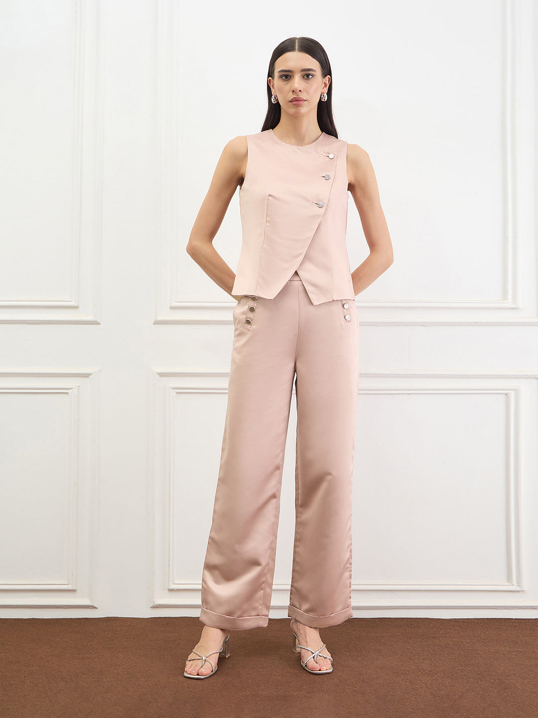 Elle Women Pink Solid Straight Fit Trouser