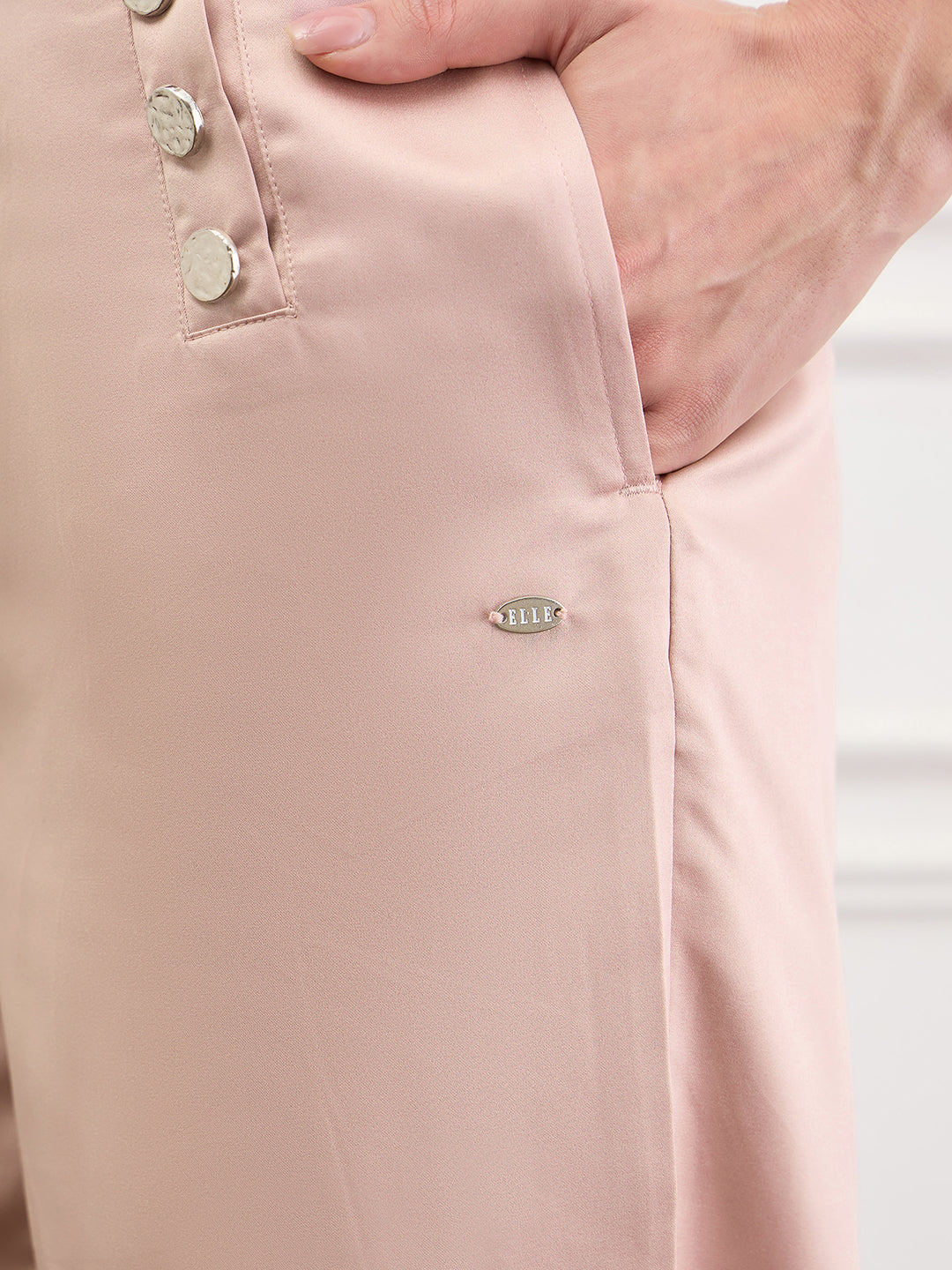 Elle Women Pink Solid Straight Fit Trouser