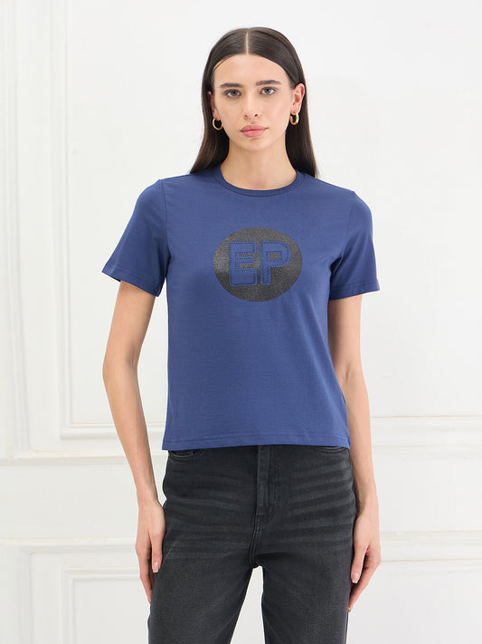 Elle Women Cotton Blue T-Shirt