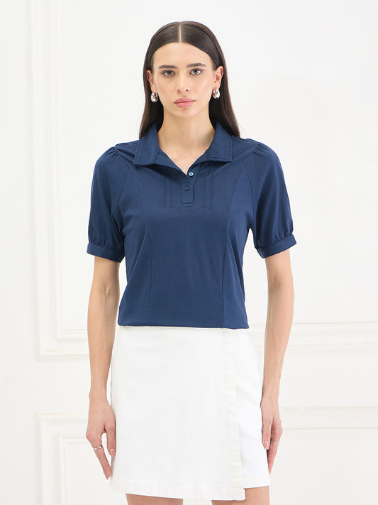 Elle Women Cotton Blue Top