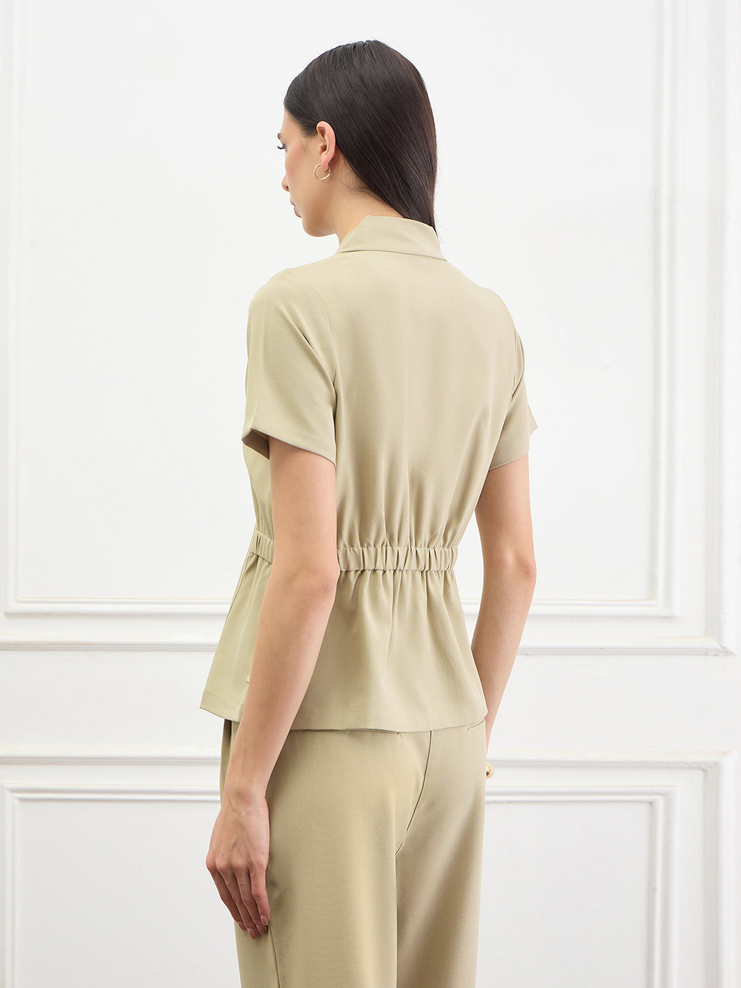 Elle Women Beige Solid Regular Fit Top