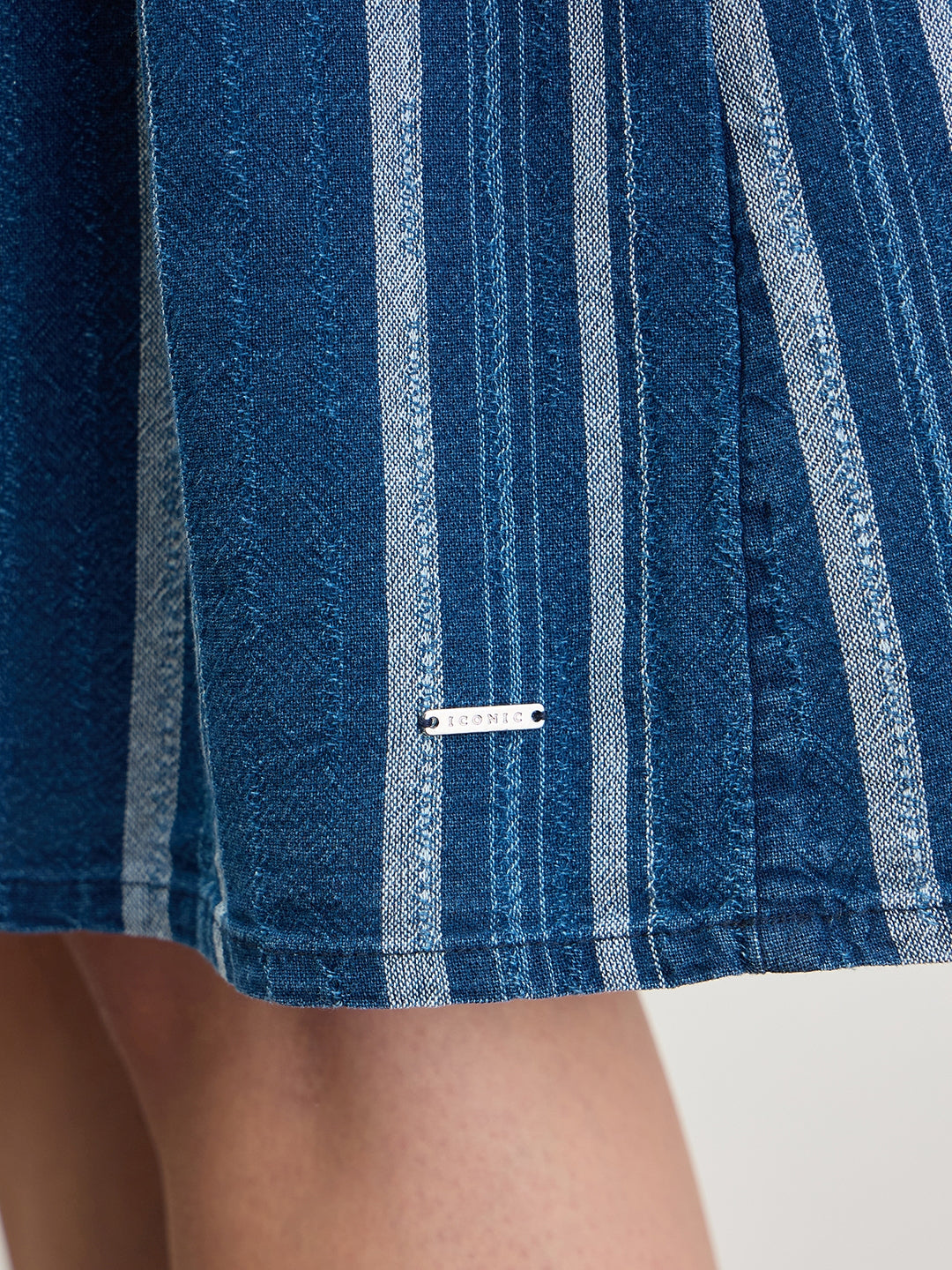 ICONIC Women Cotton Blue Striped Dress