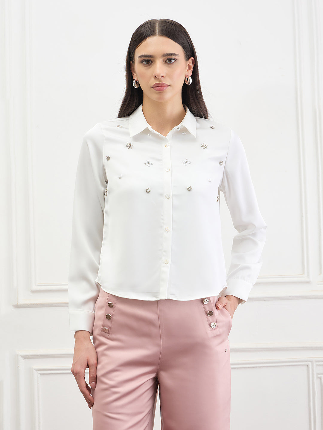 Iconic Women White Embellished Shirt