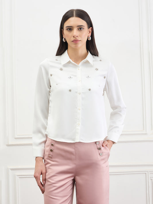 Iconic Women White Embellished Shirt