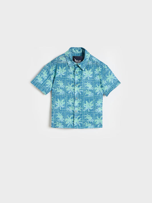 Blue Giraffe Boys Teal Green Floral Shirt