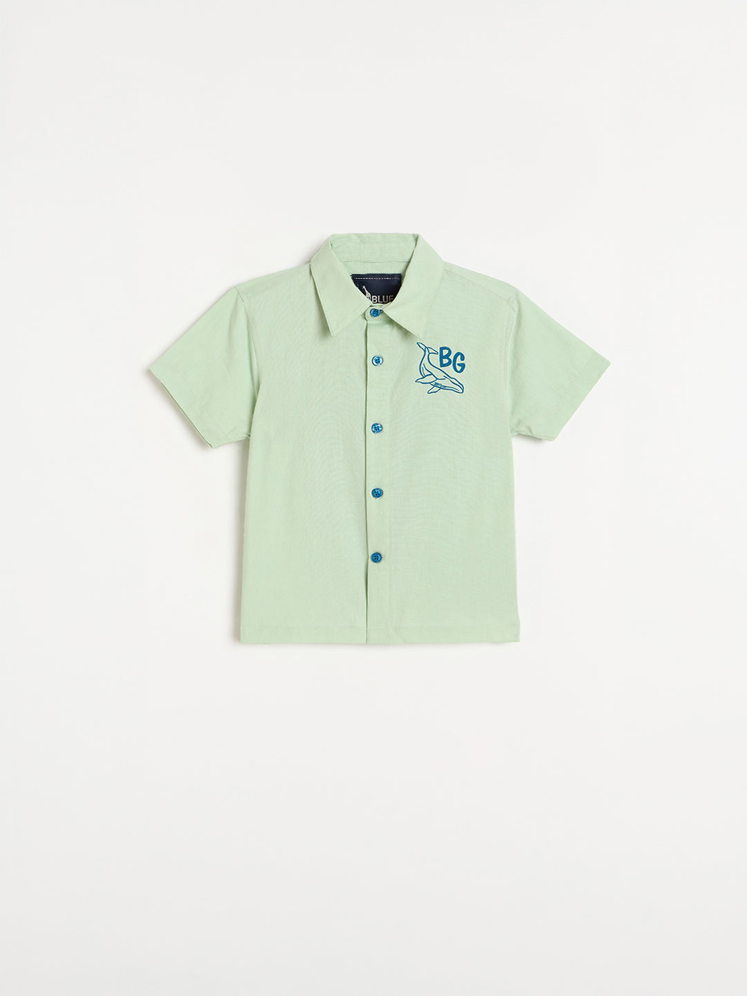 Blue Giraffe Boys Green Printed Regular Fit Pure Cotton Shirt