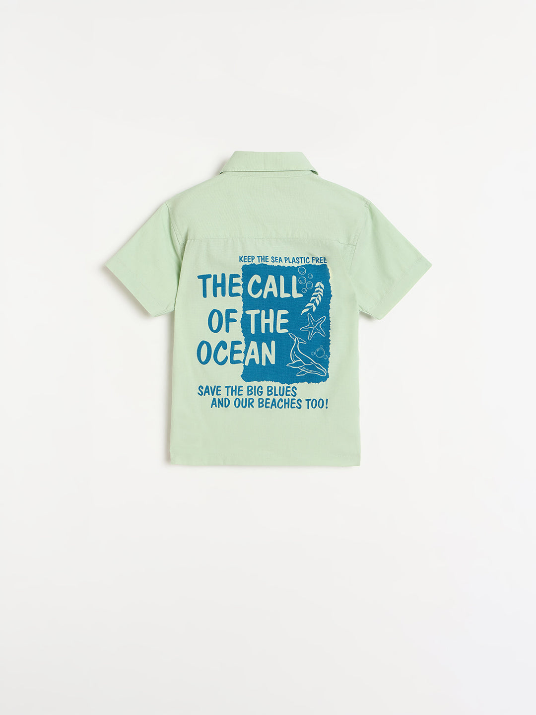 Blue Giraffe Boys Green Printed Regular Fit Pure Cotton Shirt
