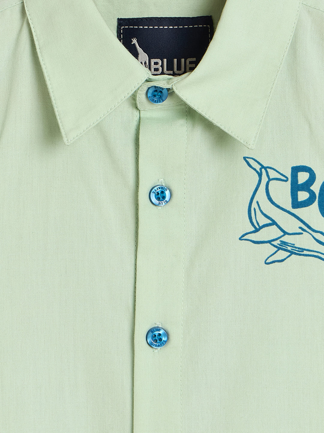 Blue Giraffe Boys Green Printed Regular Fit Pure Cotton Shirt