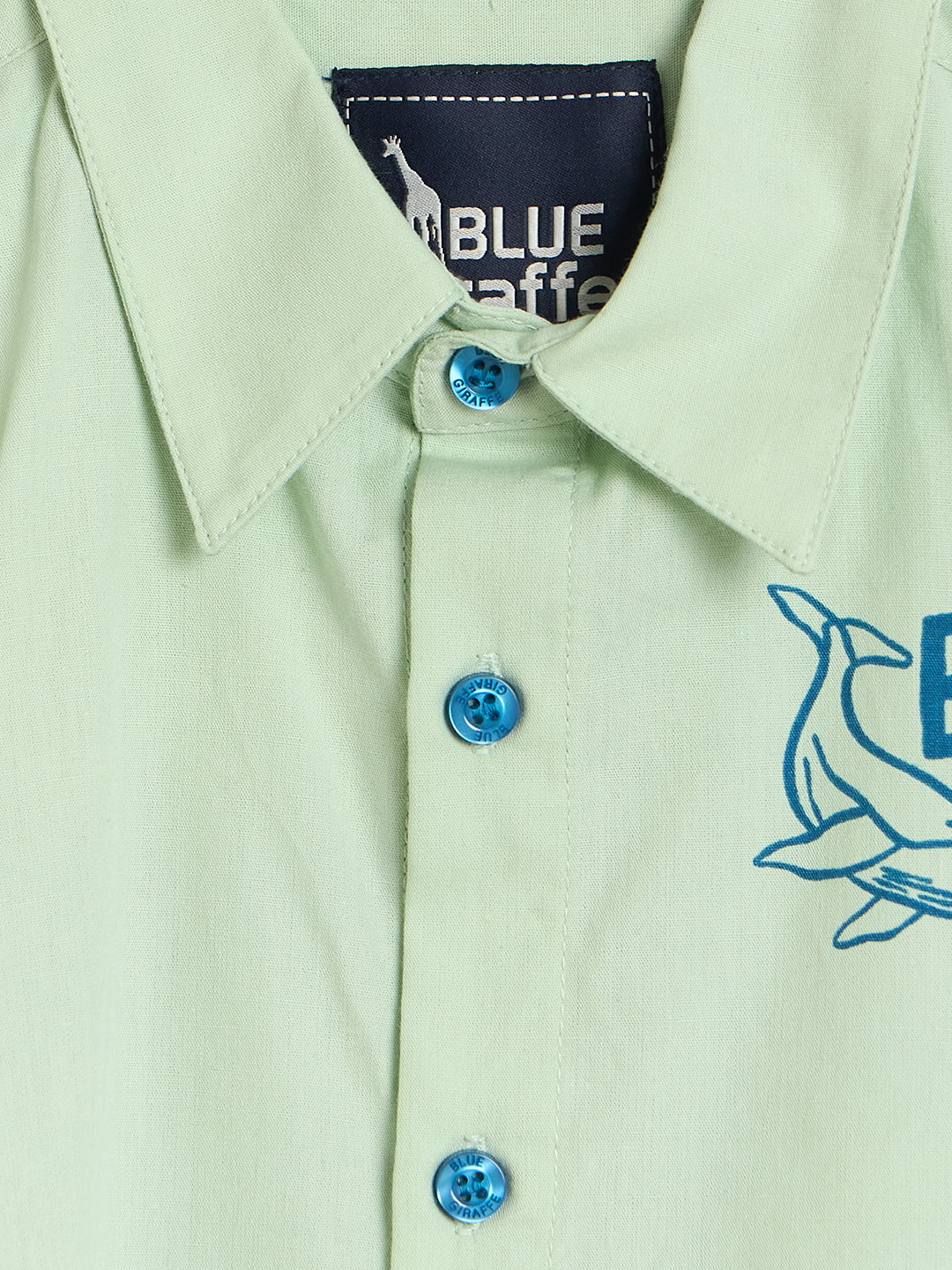 Blue Giraffe Boys Green Printed Regular Fit Pure Cotton Shirt
