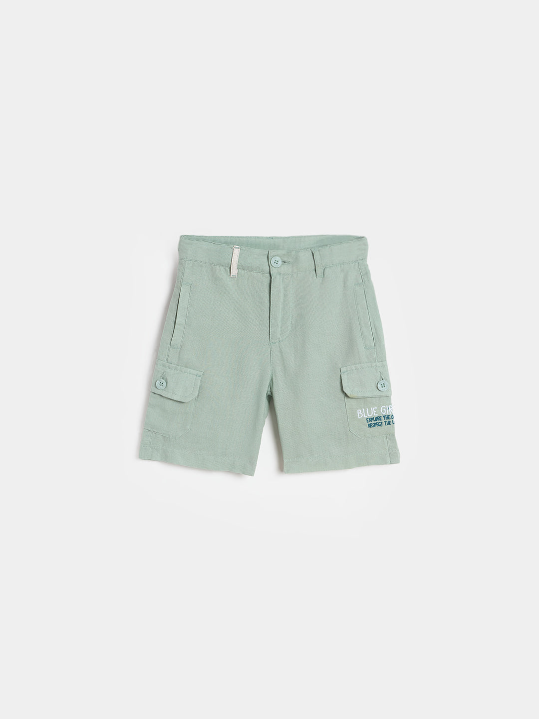 Blue Giraffe Boys Green Solid Regular Fit Shorts