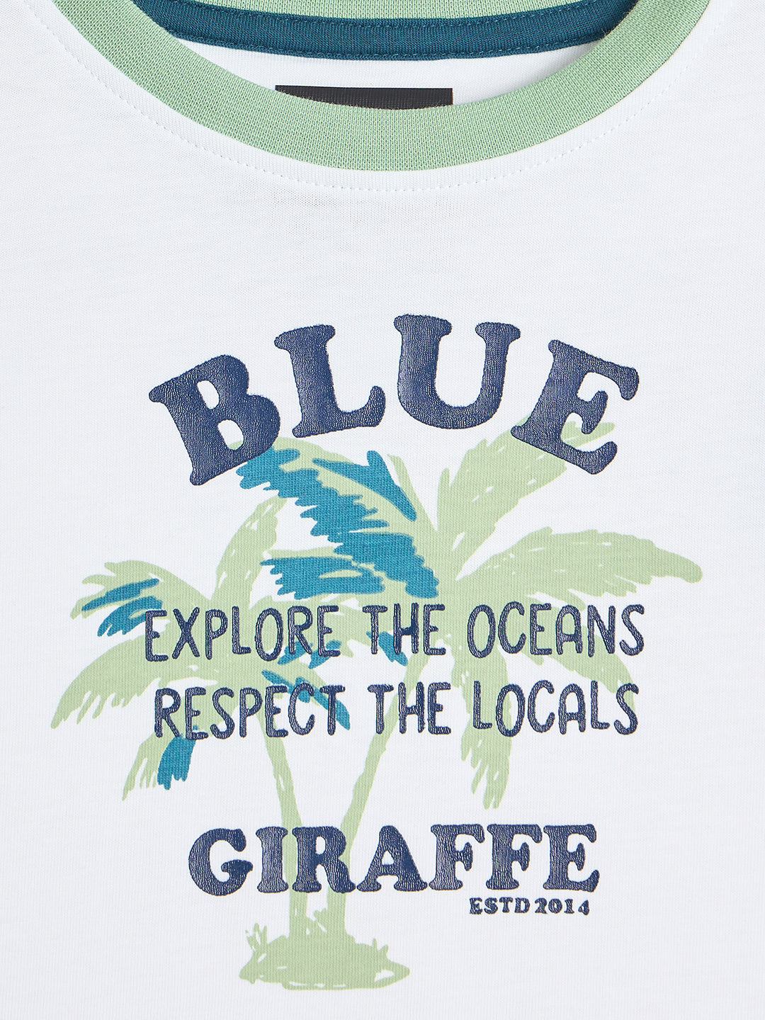 Blue Giraffe Boys White Printed Boxy Fit Pure Cotton T-Shirt