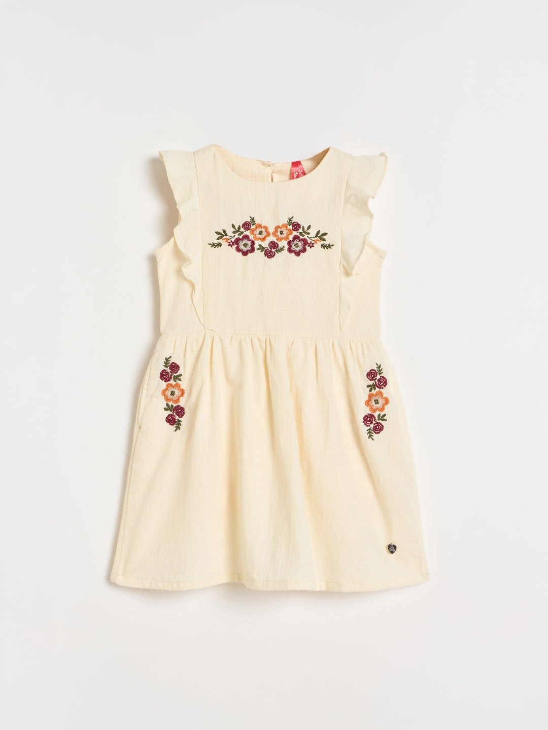 Blue Giraffe Girls Cream Embroidered Fit & Gathered Dress