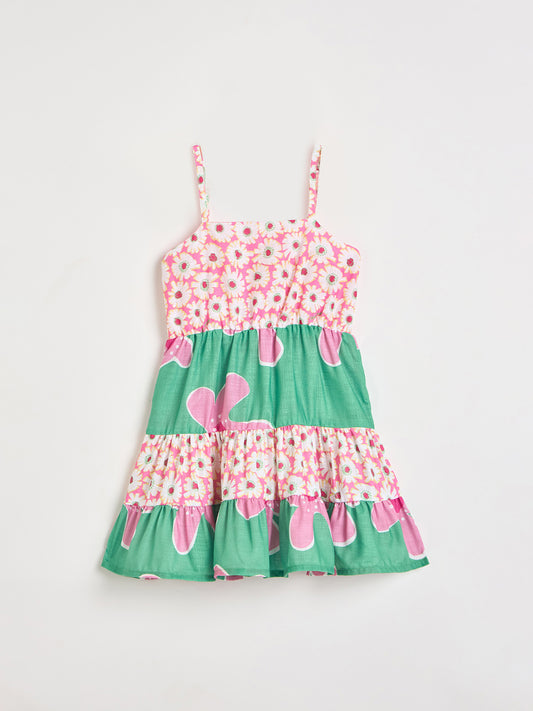 Blue Giraffe Girls Multicolor Printed Fit & Flared Dress