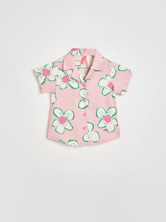 Blue Giraffe Girls Pink Printed Regular Fit Pure Cotton Top