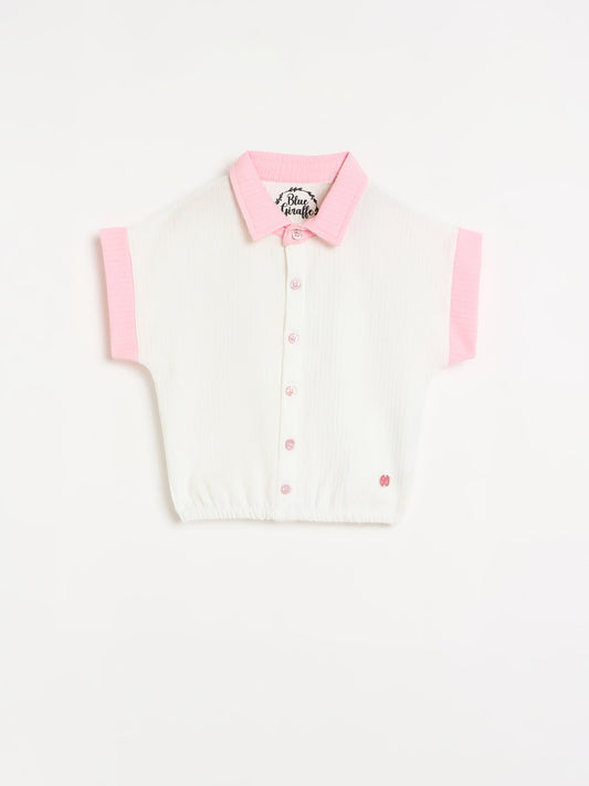 Blue Giraffe Girls White Solid Regular Fit Polo T-Shirt