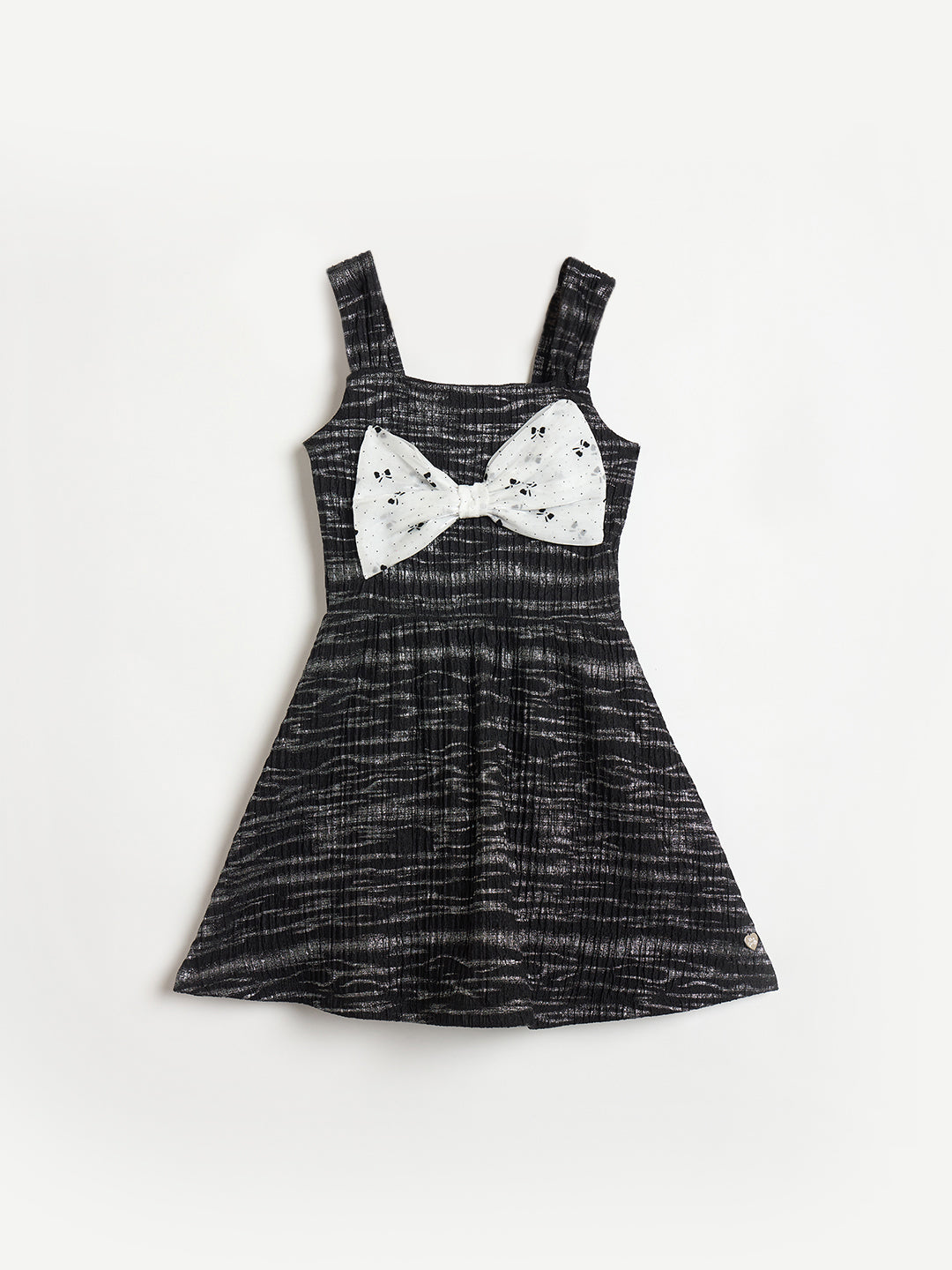 Blue Giraffe Girls Black Striped Flared Fit Dress