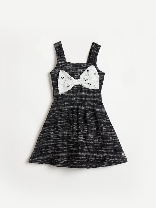 Blue Giraffe Girls Black Striped Flared Fit Dress