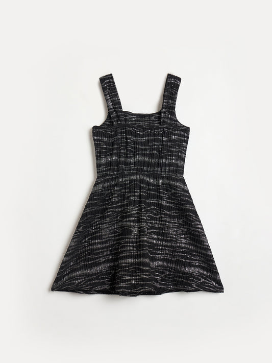 Blue Giraffe Girls Black Striped Flared Fit Dress